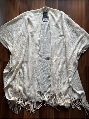 Nine West Open Front Cardigan Shrug Poncho Cream Ivory Weave Light Sweater OS